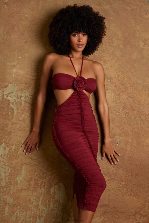 vino Vestido midi con aberturas y detalle de flores de Aergul Oh Polly mujer vestidos 6N8XHD291