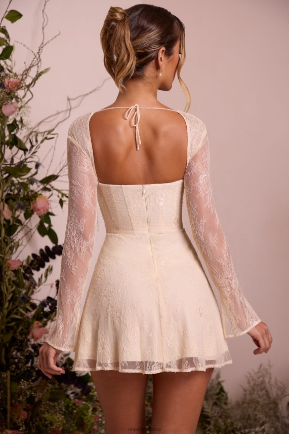 Marfil minivestido ninette de encaje y manga larga con corsé Oh Polly mujer vestidos 6N8XHD260