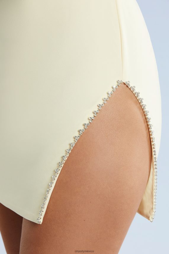 Marfil vestido corto Tate con cuello desbocado y abertura en el muslo Oh Polly mujer vestidos 6N8XHD319
