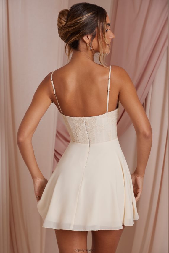Marfil vestido corto con corsé de encaje y escote pronunciado elodie Oh Polly mujer vestidos 6N8XHD257