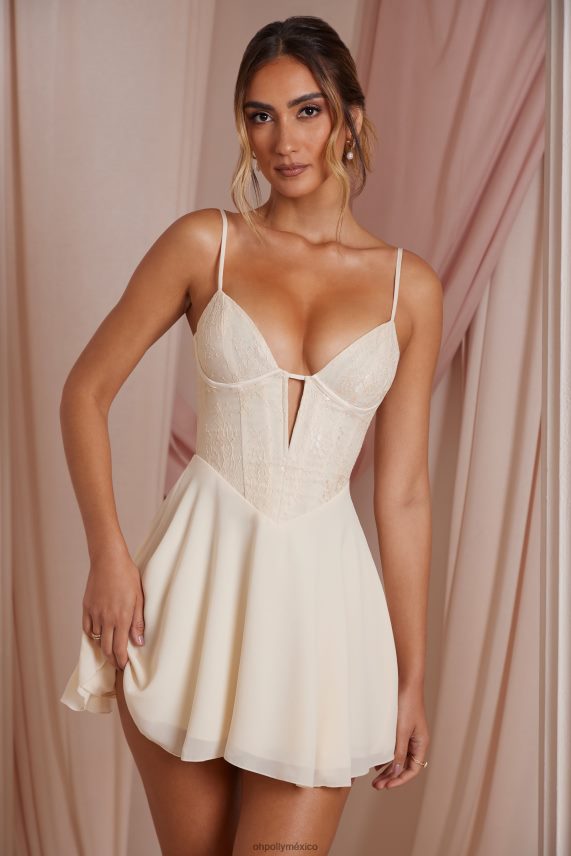 Marfil vestido corto con corsé de encaje y escote pronunciado elodie Oh Polly mujer vestidos 6N8XHD257