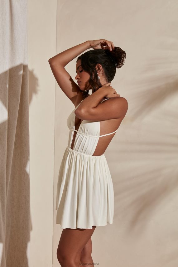 Marfil vestido corto con falda skater fruncida Carmen Oh Polly mujer vestidos 6N8XHD380