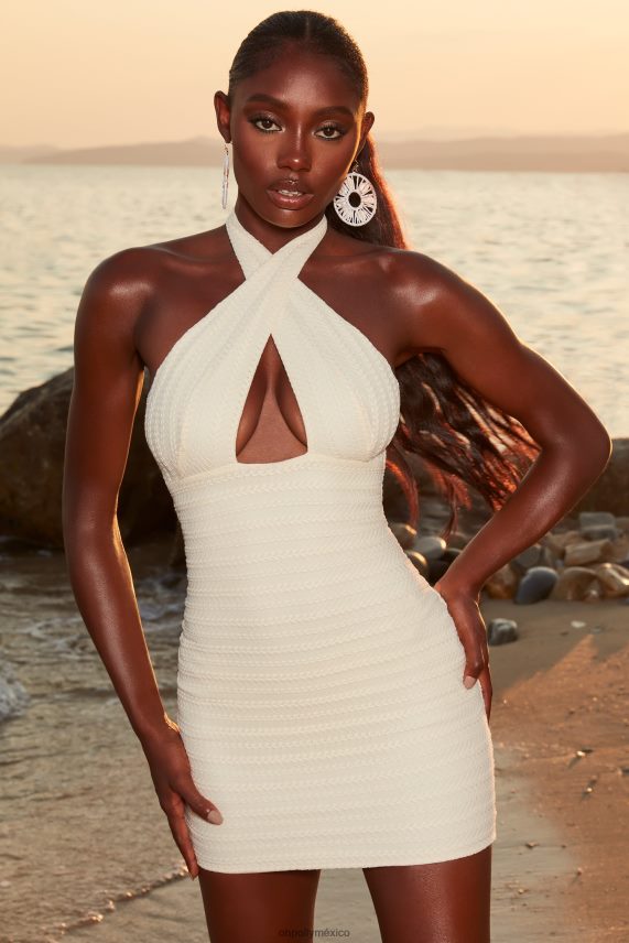 Marfil vestido corto eivissa de croché con cuello cruzado Oh Polly mujer vestidos 6N8XHD540