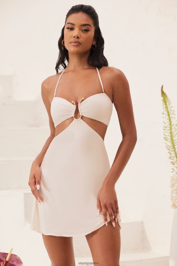 Marfil vestido corto palabra de honor color coral con aberturas Oh Polly mujer vestidos 6N8XHD17