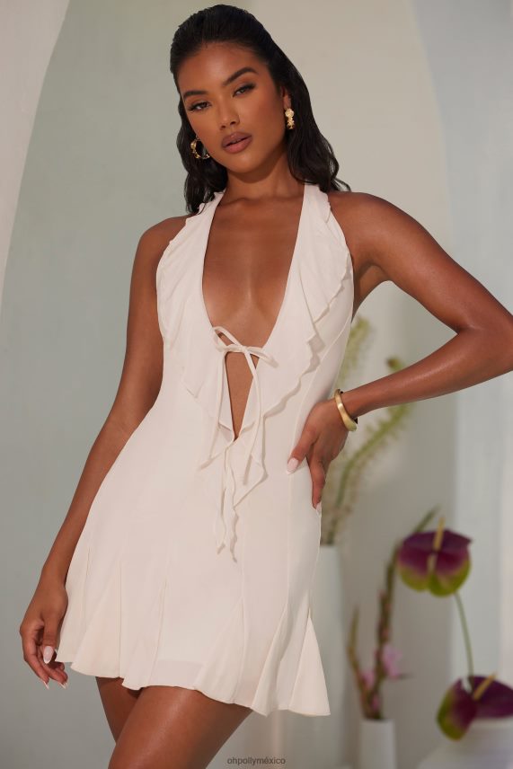 Marfil vestido corto sienna acampanado con volantes y cuello halter Oh Polly mujer vestidos 6N8XHD19