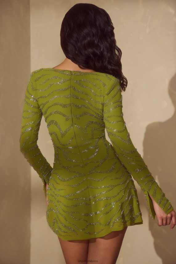 aceituna vestido corto estelle de manga larga con cordones Oh Polly mujer vestidos 6N8XHD56