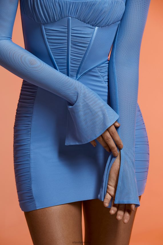 azul tasnim minivestido fruncido de manga larga Oh Polly mujer vestidos 6N8XHD168