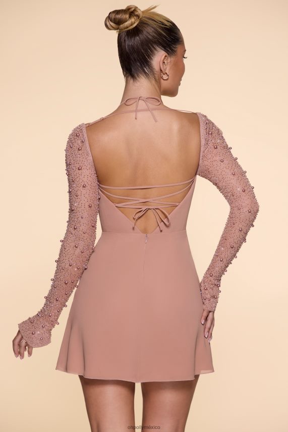 beige minivestido acampanado con cuello vuelto y manga larga florence Oh Polly mujer vestidos 6N8XHD61