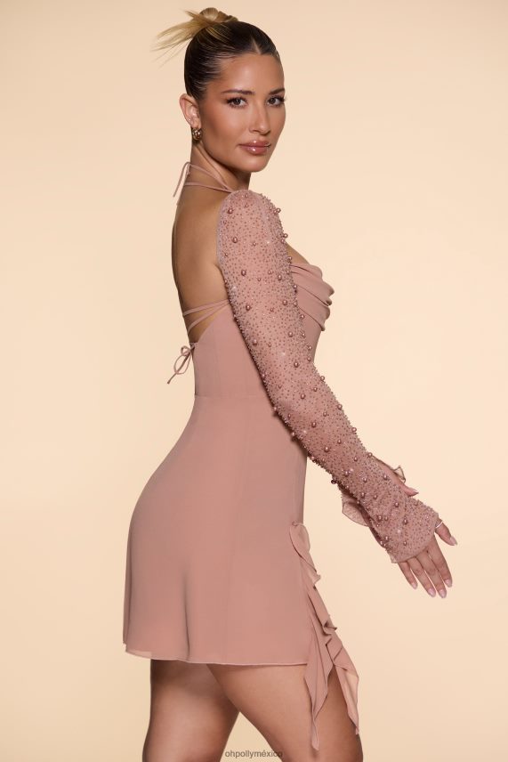 beige minivestido acampanado con cuello vuelto y manga larga florence Oh Polly mujer vestidos 6N8XHD61