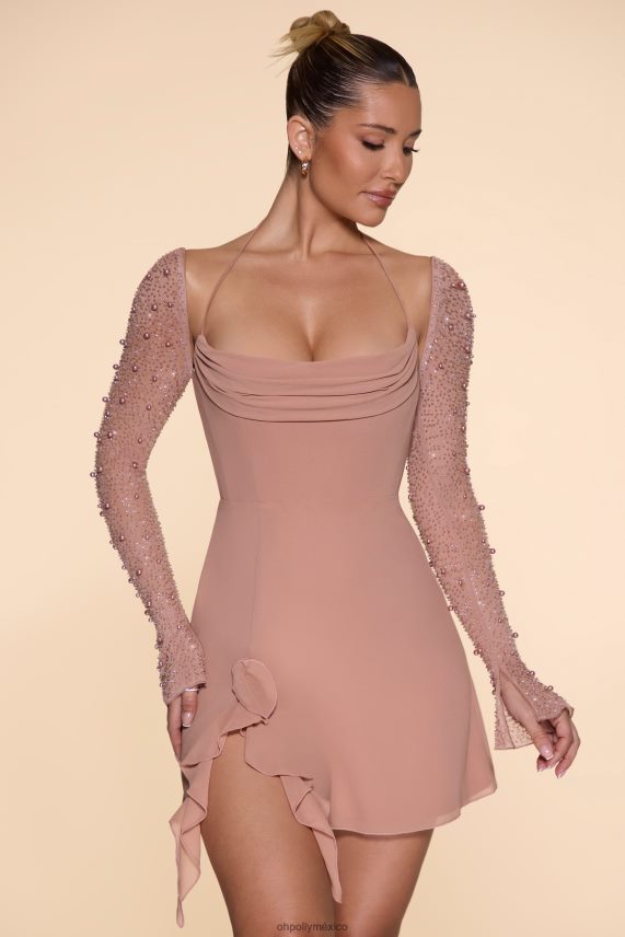 beige minivestido acampanado con cuello vuelto y manga larga florence Oh Polly mujer vestidos 6N8XHD61