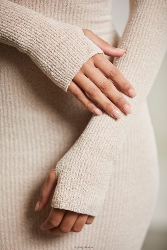 beige vestido corto de manga larga con hombros descubiertos nyssa Oh Polly mujer vestidos 6N8XHD102