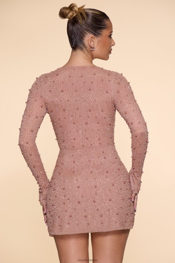 beige vestido corto estilo cruzado con adornos Chelsea Oh Polly mujer vestidos 6N8XHD62