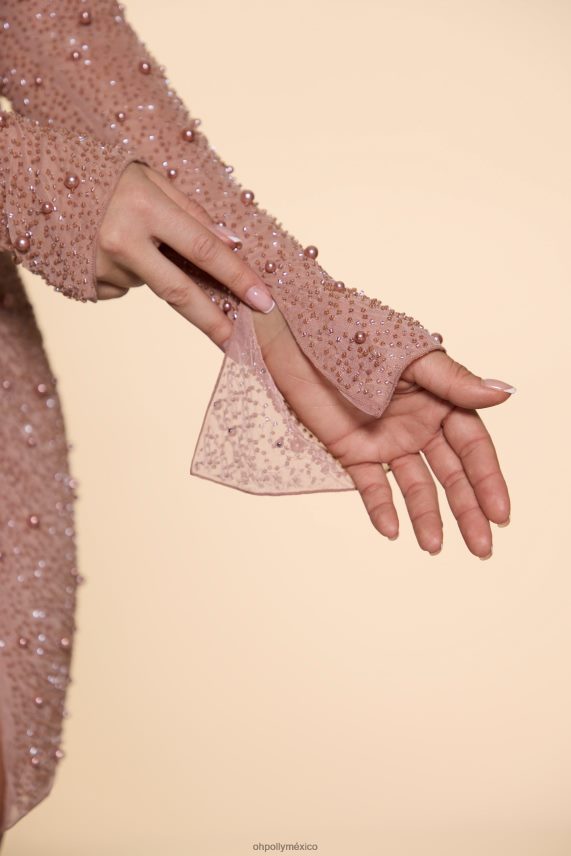 beige vestido corto estilo cruzado con adornos Chelsea Oh Polly mujer vestidos 6N8XHD62