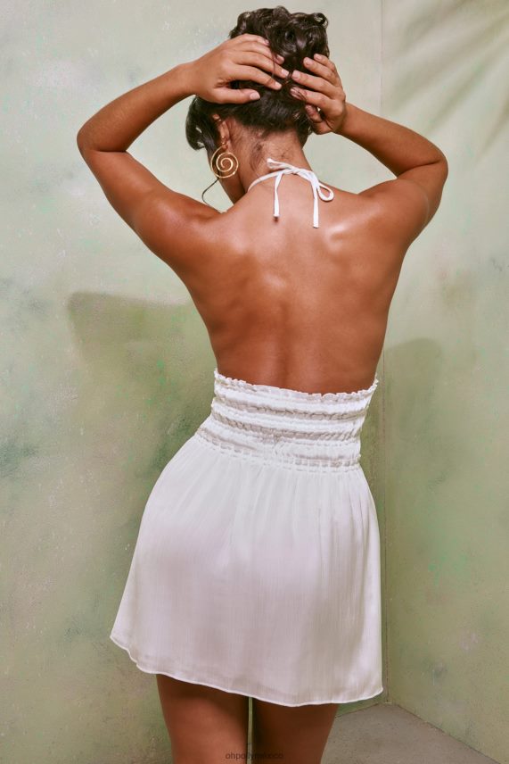 blanco vestido corto tulia con cuello halter, aberturas y fruncido Oh Polly mujer vestidos 6N8XHD43