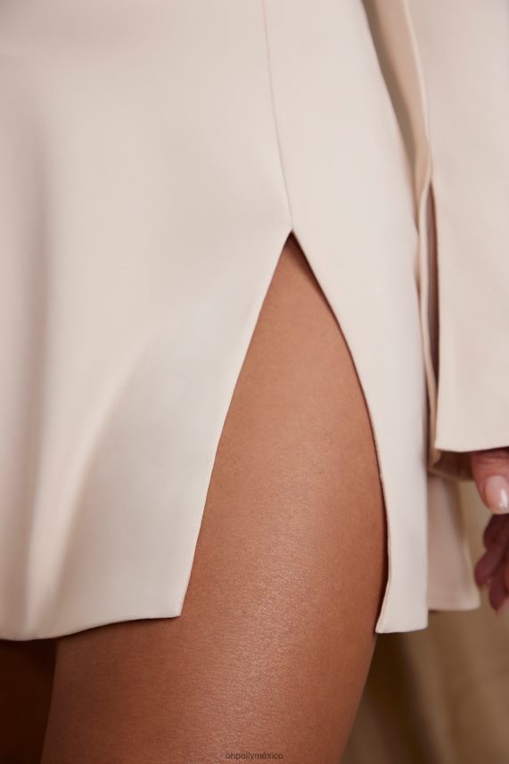 crema vestido corto salome de manga larga con tirantes cruzados Oh Polly mujer vestidos 6N8XHD273