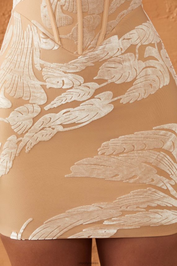 estampado beige vestido corto con corsé y detalle de anillo miray Oh Polly mujer vestidos 6N8XHD318