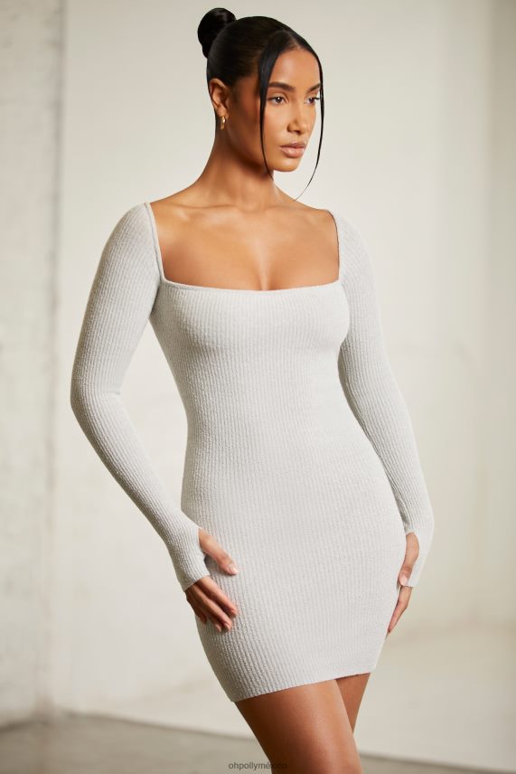 gris minivestido midori de manga larga y cuello cuadrado Oh Polly mujer vestidos 6N8XHD99