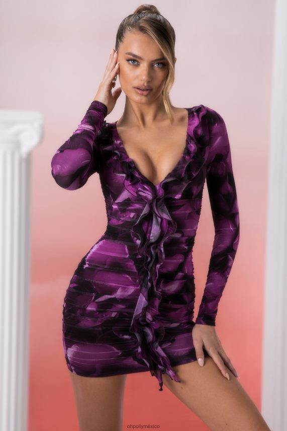 multi vestido corto oraya de manga larga con detalle de volantes Oh Polly mujer vestidos 6N8XHD448