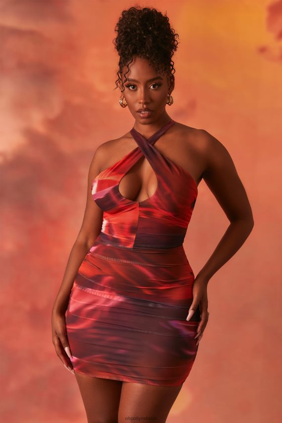 naranja Fuera de este mundo minivestido cruzado de malla fruncida Oh Polly mujer vestidos 6N8XHD513