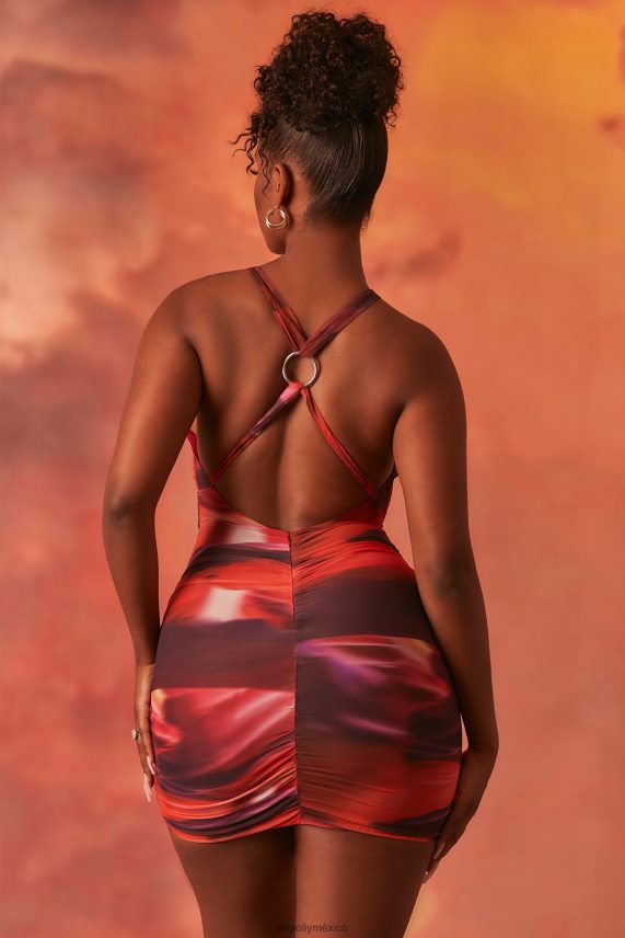 naranja Fuera de este mundo minivestido cruzado de malla fruncida Oh Polly mujer vestidos 6N8XHD513