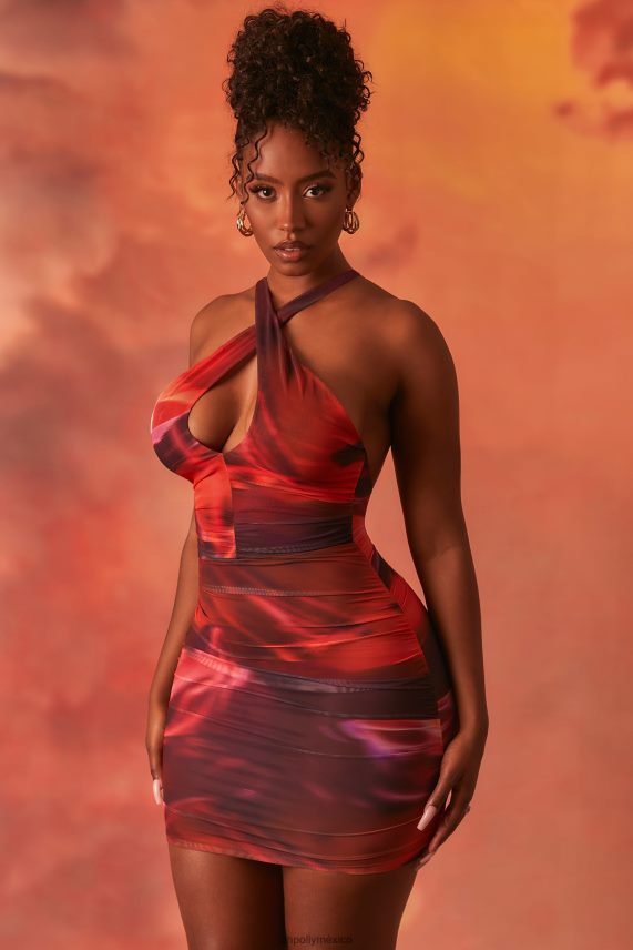 naranja Fuera de este mundo minivestido cruzado de malla fruncida Oh Polly mujer vestidos 6N8XHD513