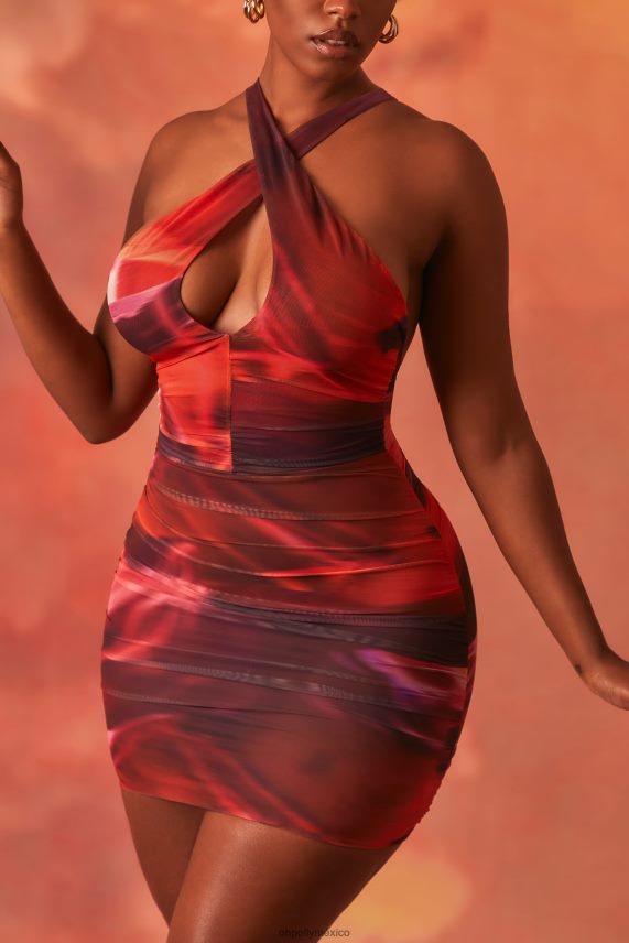 naranja Fuera de este mundo minivestido cruzado de malla fruncida Oh Polly mujer vestidos 6N8XHD513
