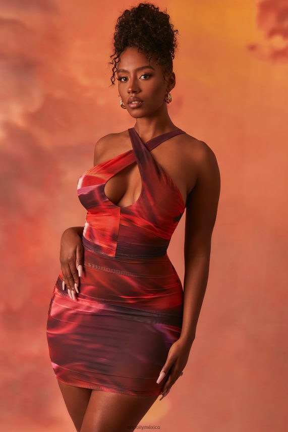 naranja Fuera de este mundo minivestido cruzado de malla fruncida Oh Polly mujer vestidos 6N8XHD513