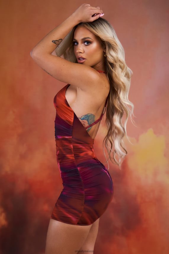 naranja Fuera de este mundo minivestido cruzado de malla fruncida Oh Polly mujer vestidos 6N8XHD513