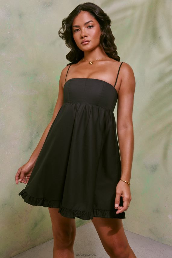 negro Minivestido silvana de algodón con cintura imperio Oh Polly mujer vestidos 6N8XHD32