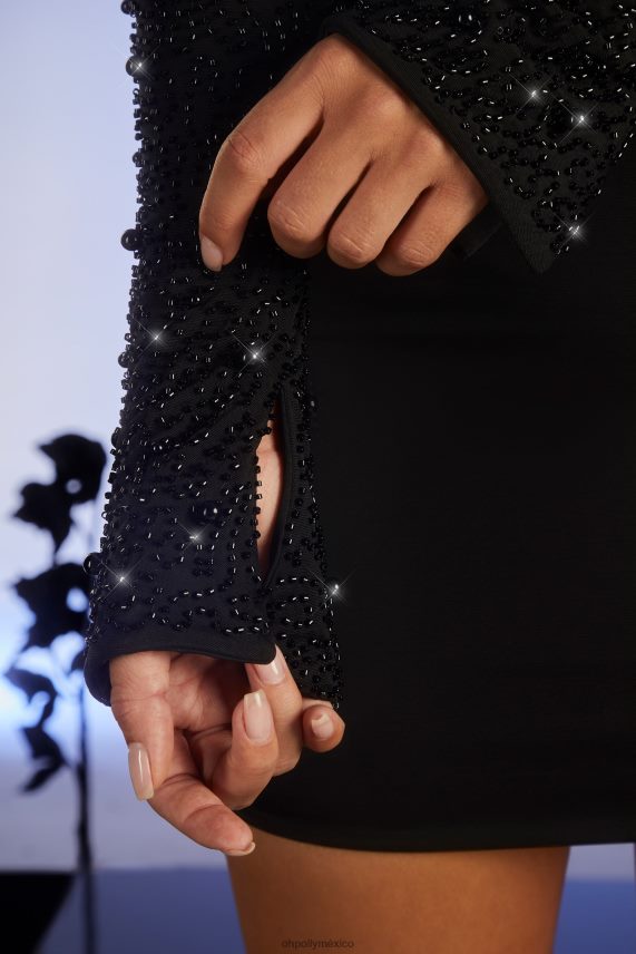 negro vestido corto de manga larga con adornos de mayfair Oh Polly mujer vestidos 6N8XHD165