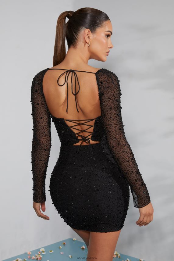 negro vestido corto milan de manga larga con adornos y corsé Oh Polly mujer vestidos 6N8XHD223
