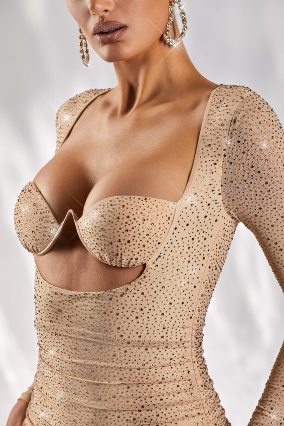 oro Enchanting Love minivestido de manga larga Oh Polly mujer vestidos 6N8XHD450