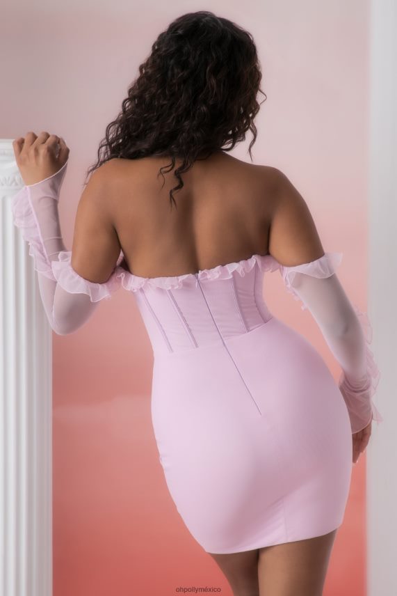 rosa vestido corto con cuello desbocado y detalle de volantes de Makaria Oh Polly mujer vestidos 6N8XHD445