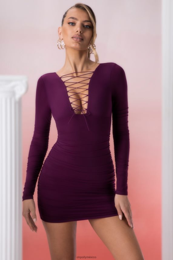 vino pragma minivestido de manga larga con cordones Oh Polly mujer vestidos 6N8XHD428