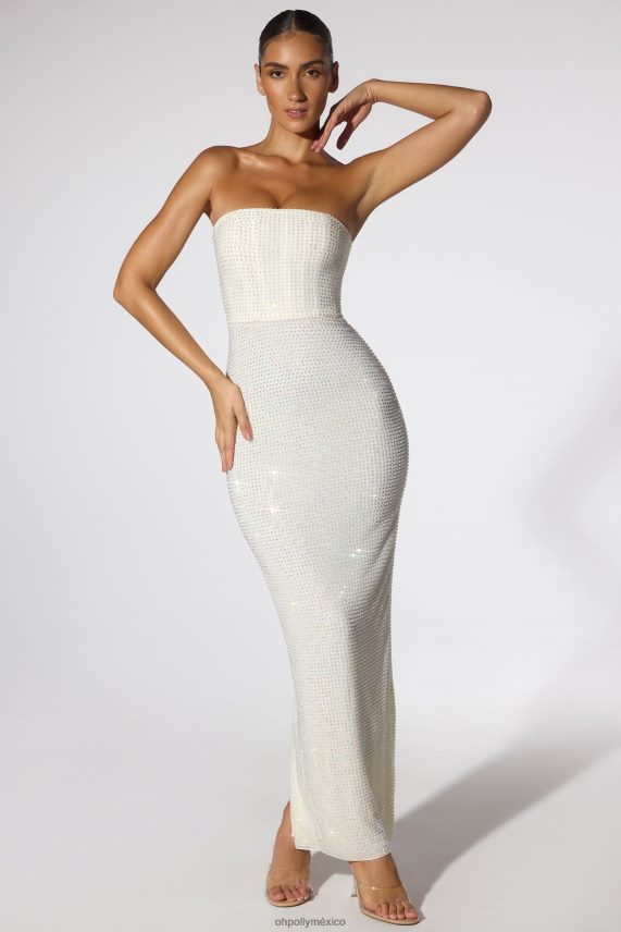 Marfil vestido de noche sin tirantes con adornos daleyza Oh Polly mujer vestidos 6N8XHD25