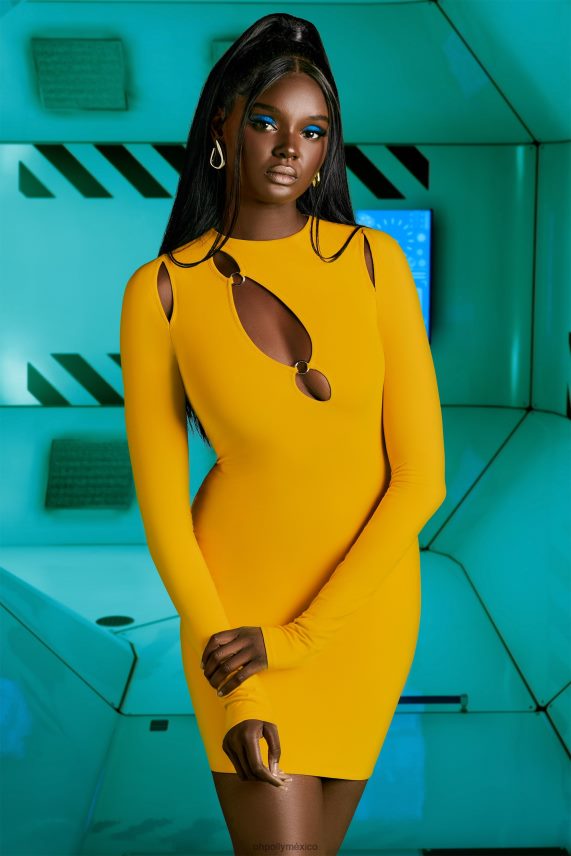 amarillo vestido holgado de manga larga con cortes Oh Polly mujer vestidos 6N8XHD474