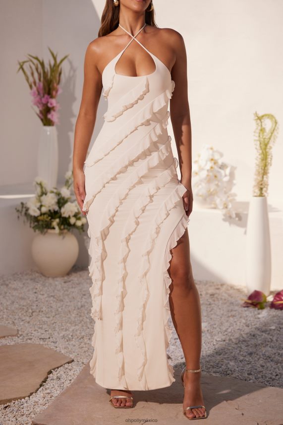 Marfil vestido largo hasta el suelo con volantes y tiras cruzadas de calico Oh Polly mujer vestidos 6N8XHD18