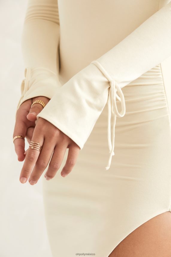 Marfil vestido midi de manga larga con cuello cuadrado Sawyer Oh Polly mujer vestidos 6N8XHD141