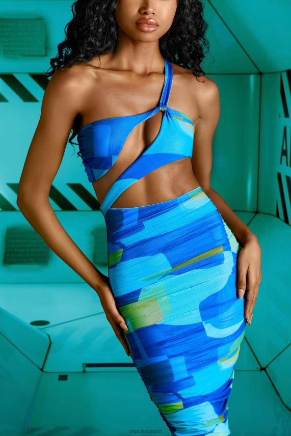 azul vestido midi con aberturas asimétricas en evolución Oh Polly mujer vestidos 6N8XHD470