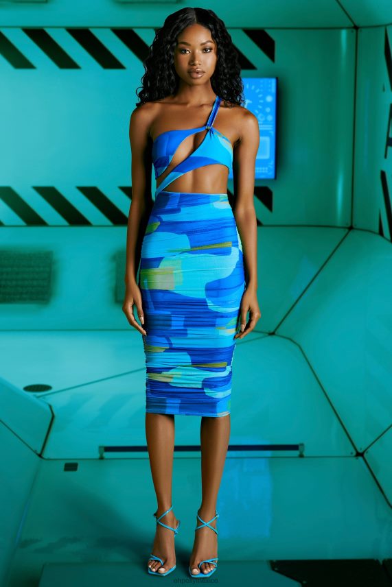 azul vestido midi con aberturas asimétricas en evolución Oh Polly mujer vestidos 6N8XHD470