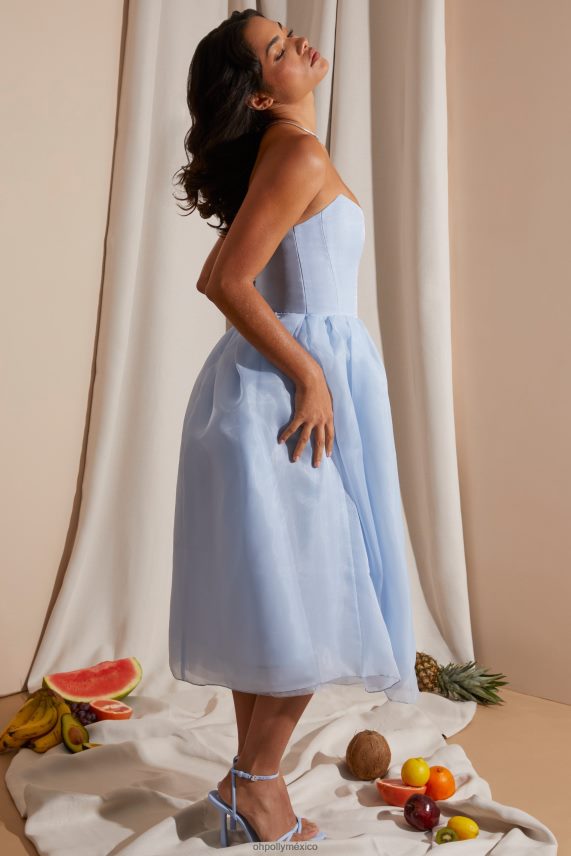 azul vestido midi marise de tul y corsé sin tirantes Oh Polly mujer vestidos 6N8XHD238
