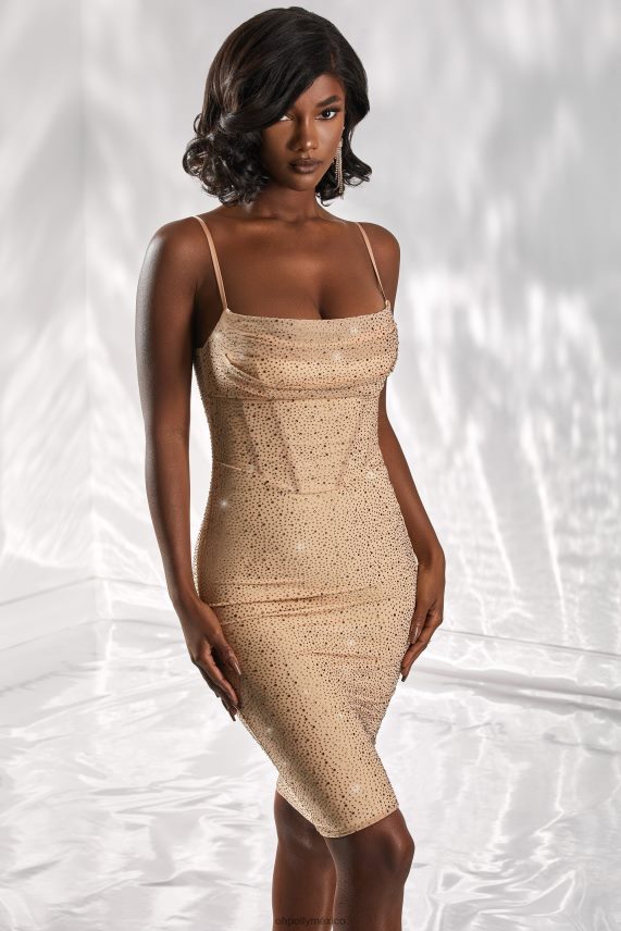 oro vestido midi con cuello vuelto de No Promesas Oh Polly mujer vestidos 6N8XHD452