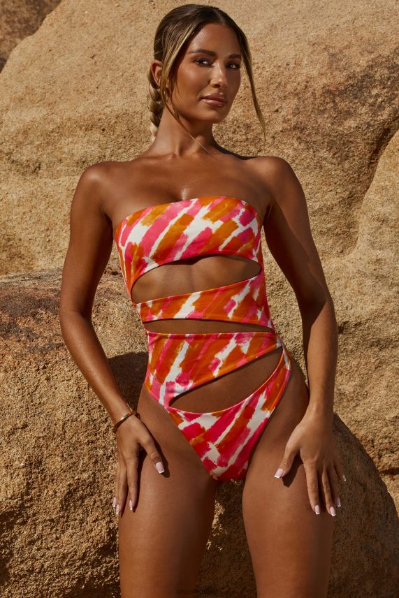 estampado rosa tanga sin tirantes con aberturas de hidra de una pieza Oh Polly mujer trajes de baño 6N8XHD895